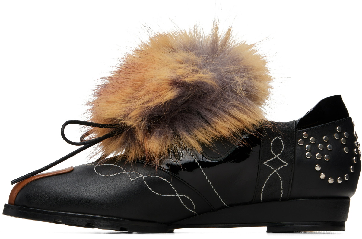 Chopova Lowena Black Faux-Fur Trim Derbys