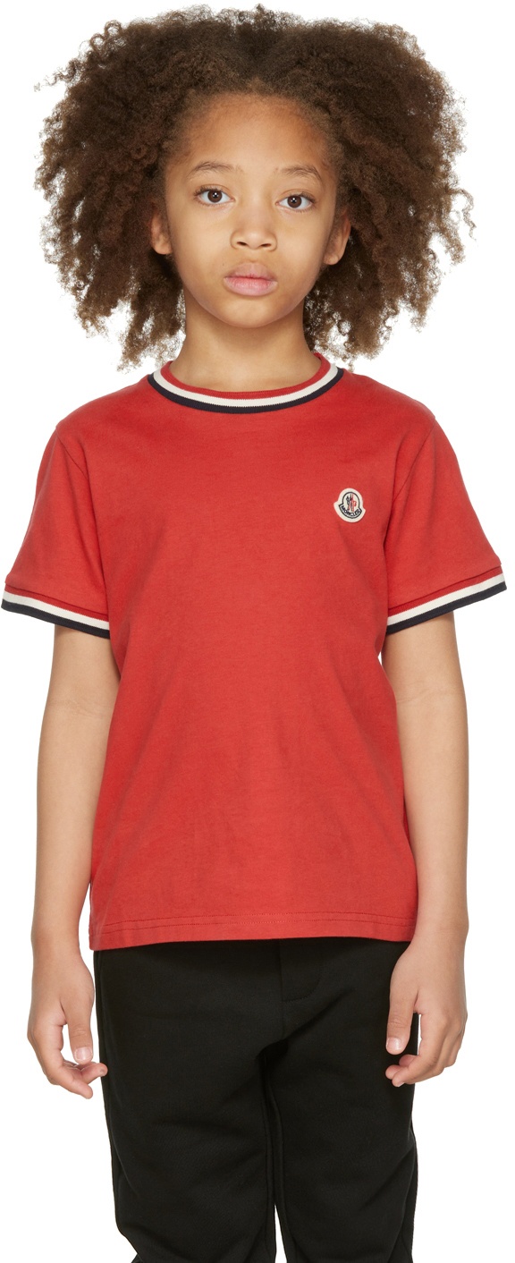Moncler Enfant Kids Red Tricolor Trim T-Shirt Moncler Enfant