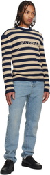 Balmain Navy & Beige 'Balmain' Logo Marinière Sweater