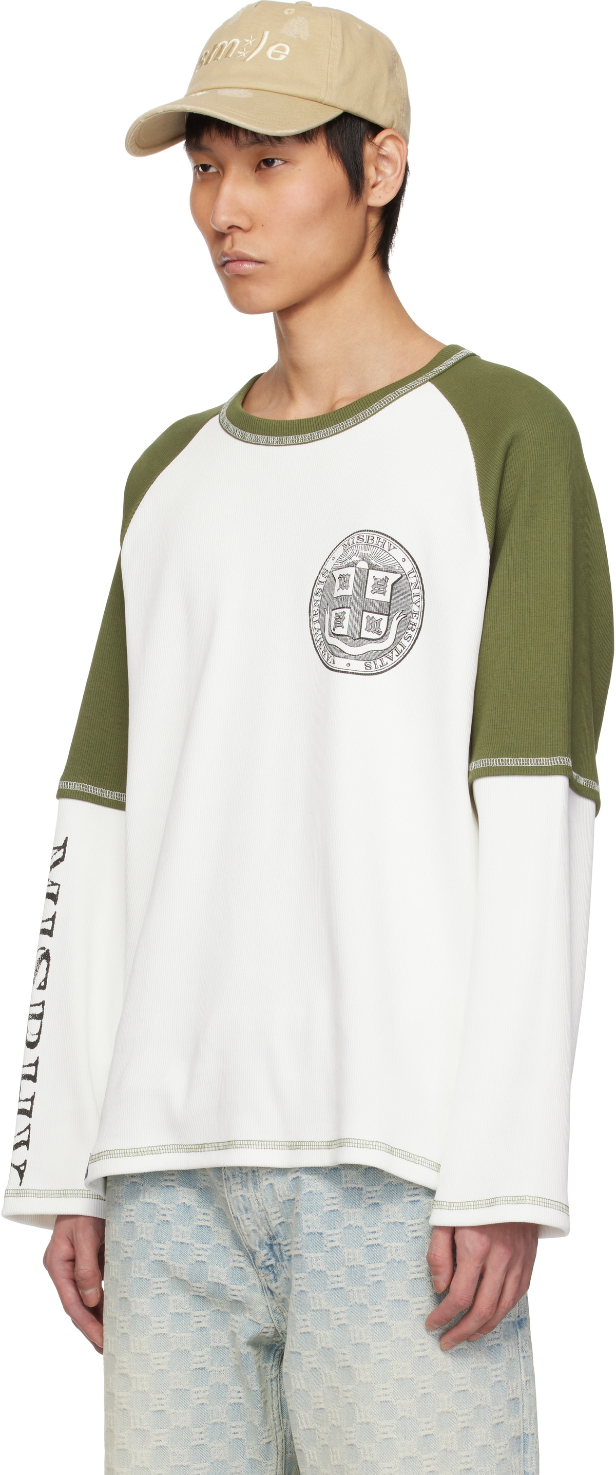 MISBHV White & Khaki Varsity 70's Longsleeve T-shirt
