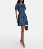 Self-Portrait Embellished pleated denim minidress
