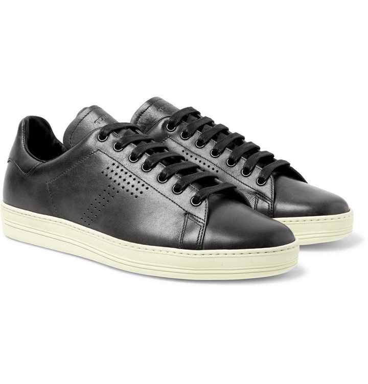 Photo: TOM FORD - Warwick Perforated Leather Sneakers - Dark gray