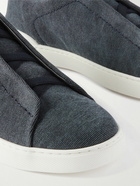 Zegna - Leather-Trimmed Canvas Slip-On Sneakers - Blue