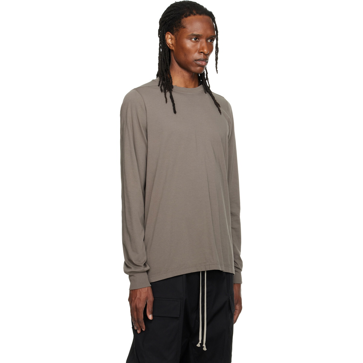 Rick Owens Gray Tower Short Crewneck LS T-shirt