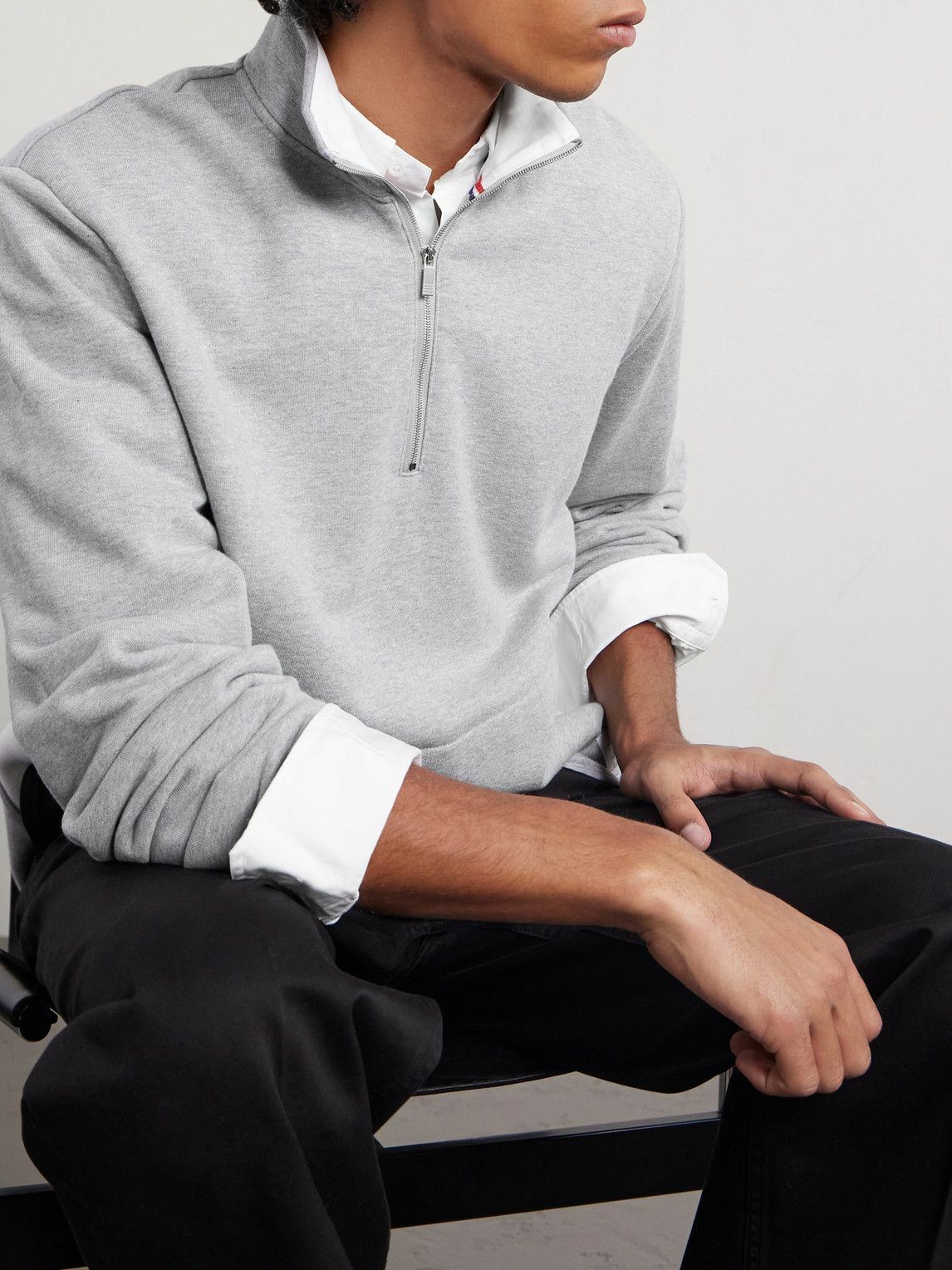Thom Browne - Logo-Appliquéd Cotton-Jersey Half-Zip Sweatshirt - Gray