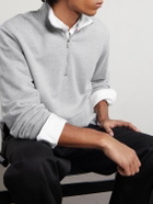 Thom Browne - Logo-Appliquéd Cotton-Jersey Half-Zip Sweatshirt - Gray