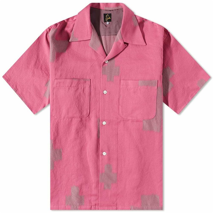 Photo: Needles Men's Kimono Jacquard Vacation Shirt in Pink Cross