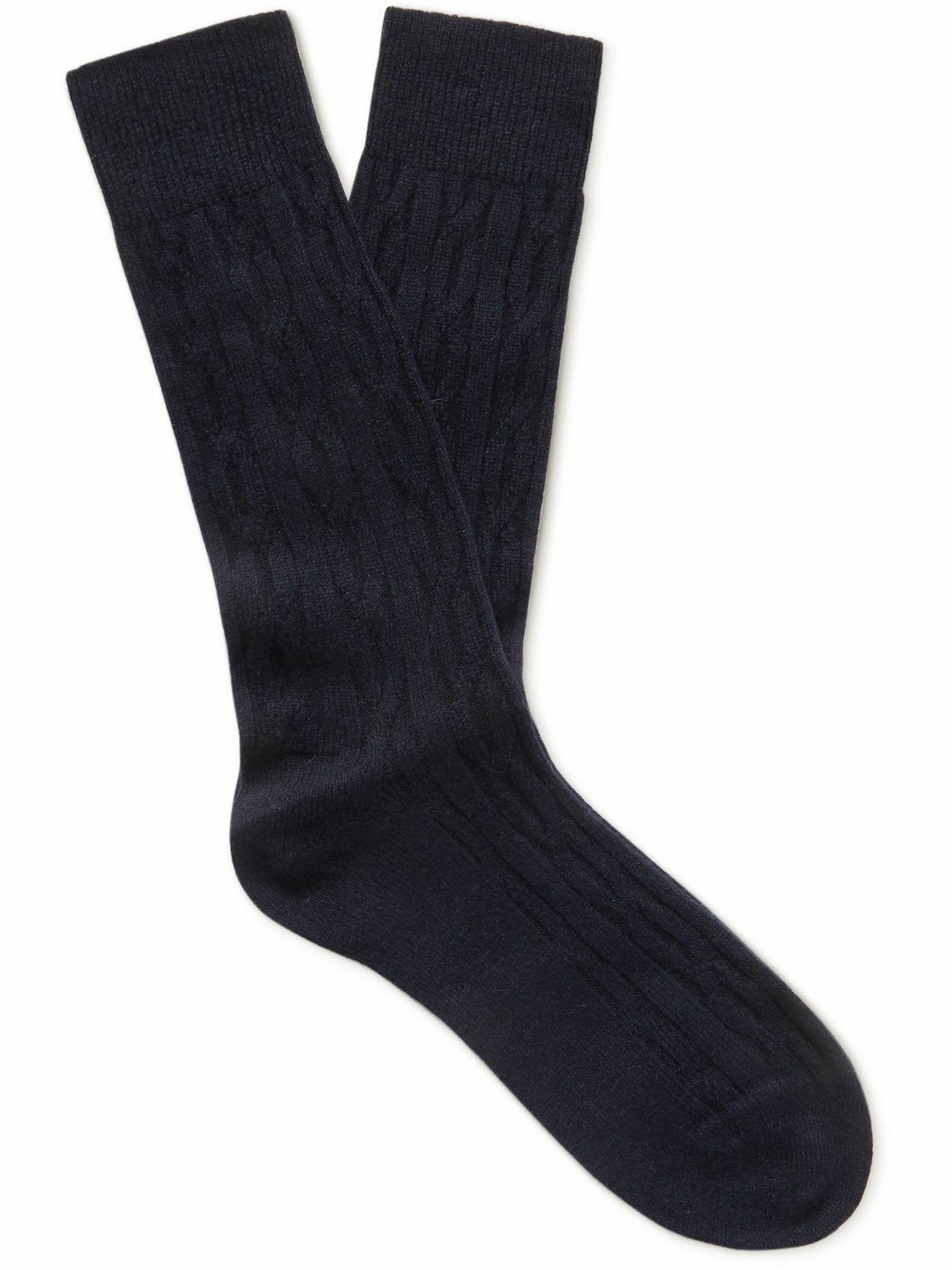 Anderson & Sheppard - Cable-Knit Cashmere Socks - Blue Anderson & Sheppard