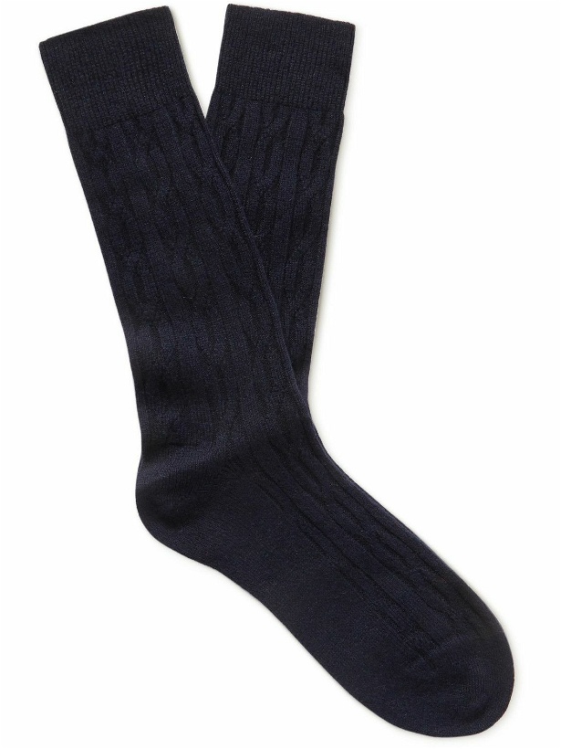 Photo: Anderson & Sheppard - Cable-Knit Cashmere Socks - Blue