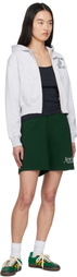 Sporty & Rich Gray Varsity Crest Cropped Zip Hoodie