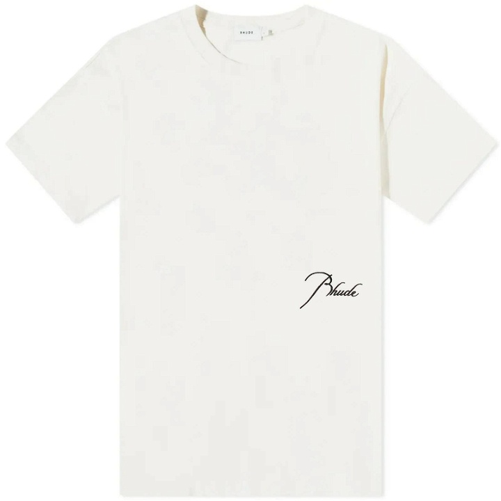 Photo: Rhude Men's Reverse Script Logo T-Shirt in Vtg White