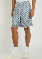 Amiri Chateau Crest Checked Silk Shorts Steel