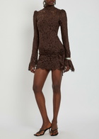 DE LA Vali Bodita Rose-appliquéd Guipure Lace Mini Dress Brown