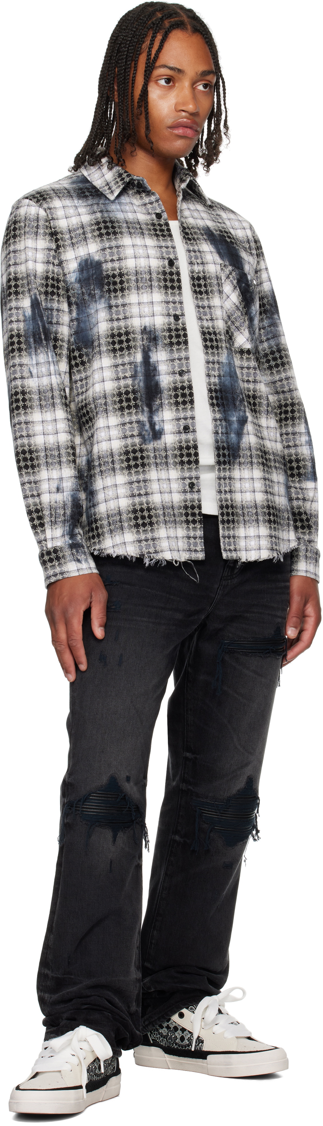 関税送料込み■Amiri■Ma quad bleached flannel shirt AMIRI Black & White MA Quad Bleach Flannel Shirt Amiri