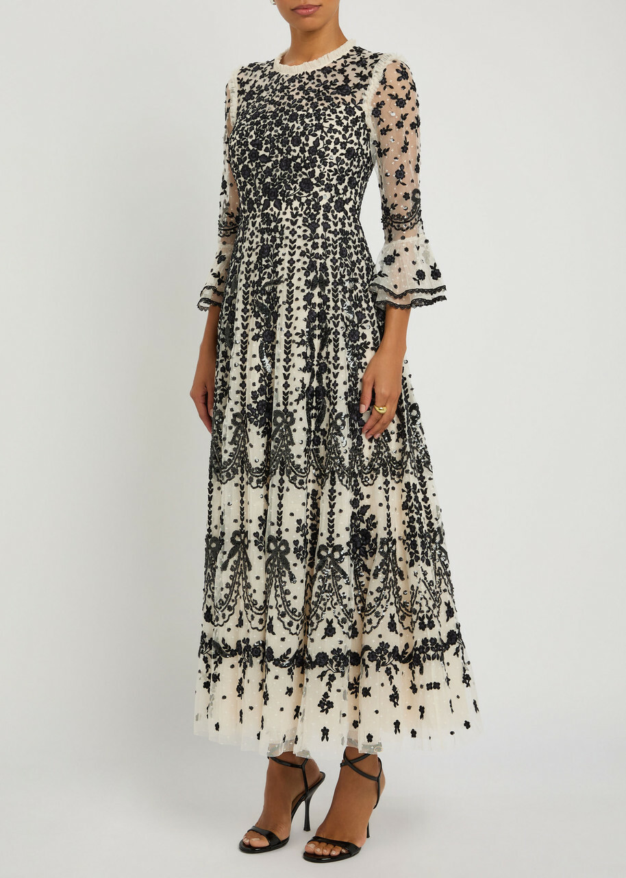 Needle & Thread Adeline Floral-embroidered Tulle Gown Cream