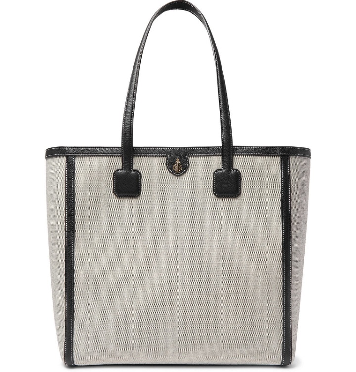 Photo: Mark Cross - Antibes Full-Grain Leather-Trimmed Canvas Tote Bag - Neutrals