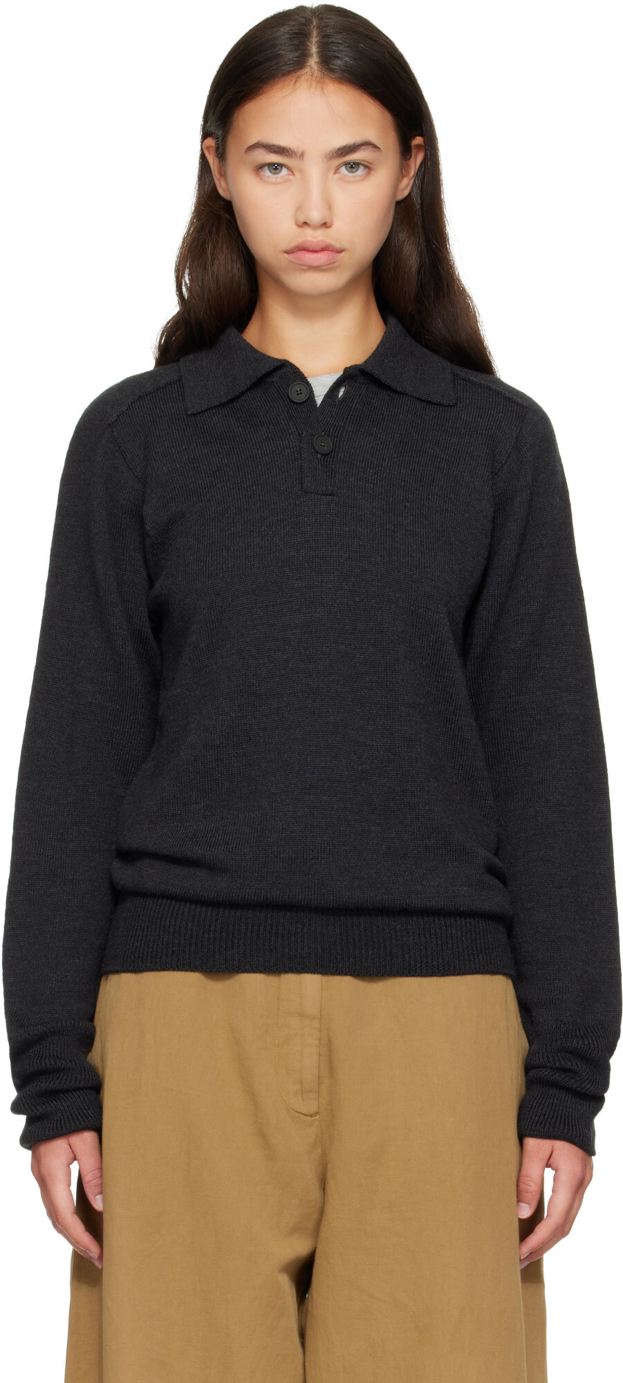 Studio Nicholson Gray Sark Knit Polo