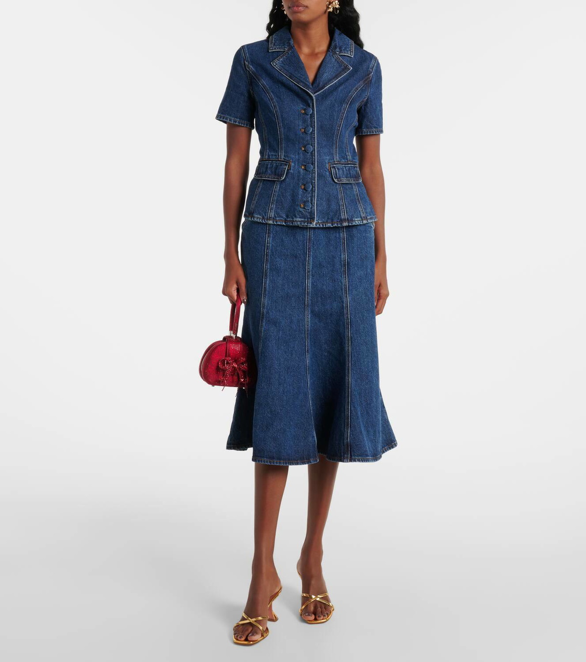 SELF-PORTRAIT ワンピース デニム Flared denim midi 964011 Self-Portrait Flared denim midi dress Self-Portrait