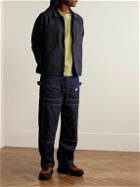 Randy's Garments - Cotton-Corduroy Trimmed Checked Melton Wool Bomber Jacket - Blue