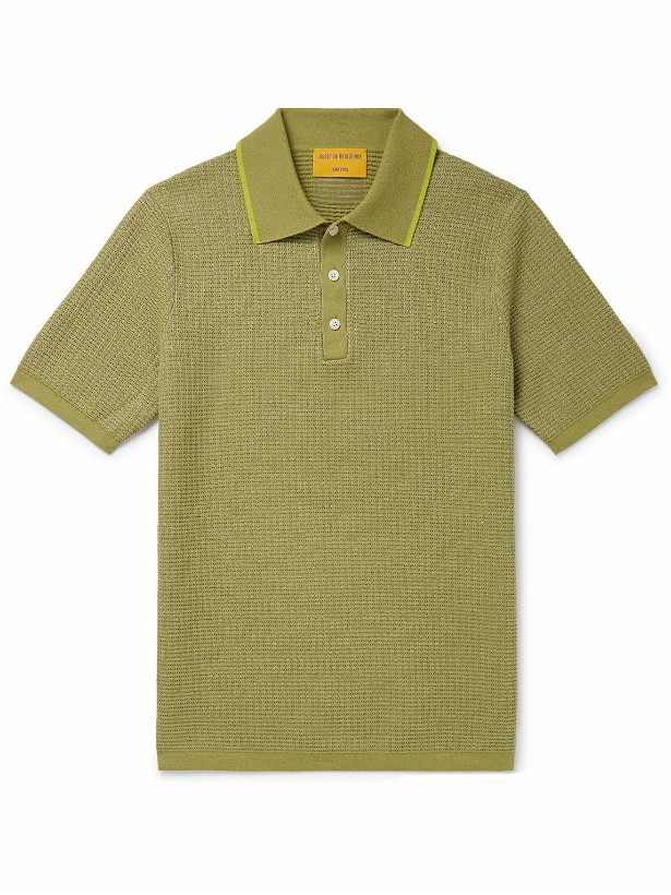 Photo: Guest In Residence - Striped Textured-Knit Cotton Polo Shirt - Green