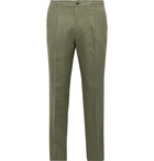 Rubinacci - Tapered Pleated Linen Drawstring Trousers - Green