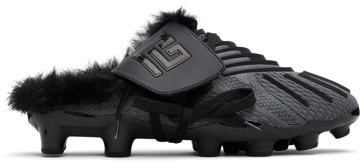 Photo: BALMAIN Black Half Time Faux Fur-Lined Mule Slip-on Loafers