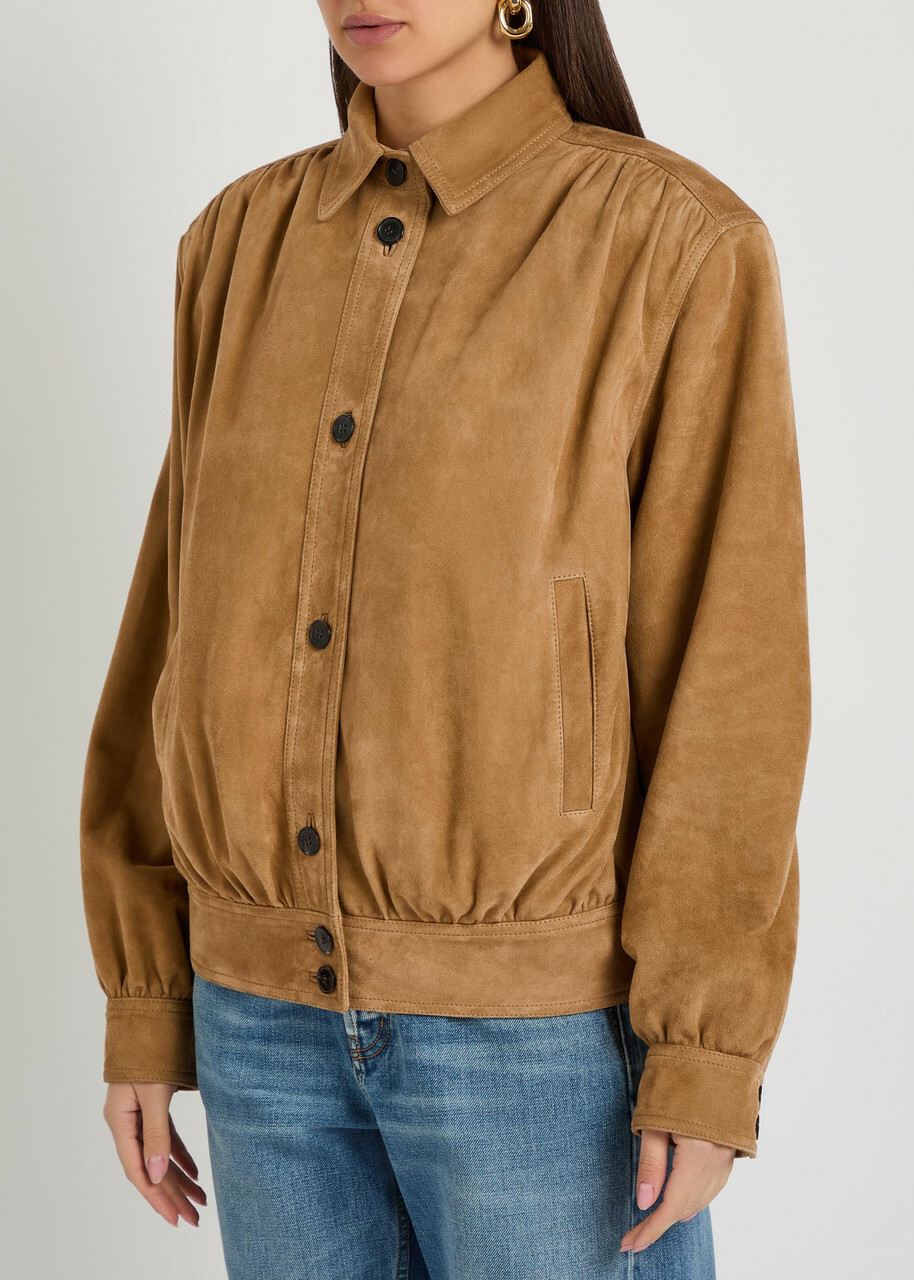 Saint Laurent Gathered Suede Jacket Dark Brown