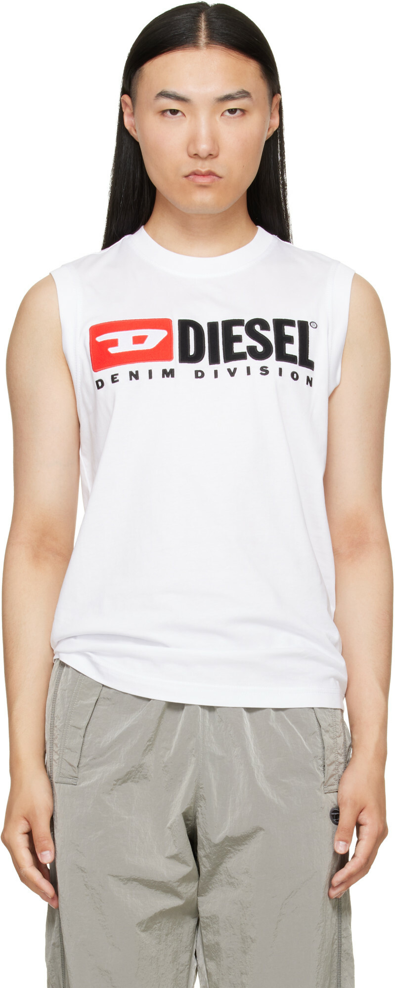 Diesel White Chest Logo Print Tank Top