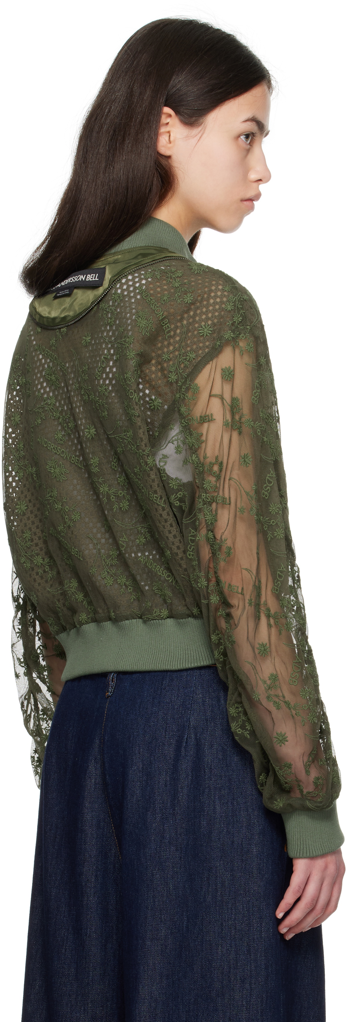Andersson Bell Khaki Layered Logo Lace Short Bomber Jacket