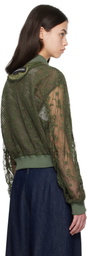 Andersson Bell Khaki Layered Logo Lace Short Bomber Jacket