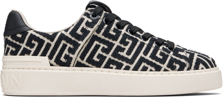 Photo: Balmain Black & Off-White Monogram Jacquard B-Court Sneakers
