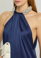 Stella Mccartney Draped Faux Pearl-embellished Satin Jumpsuit Navy