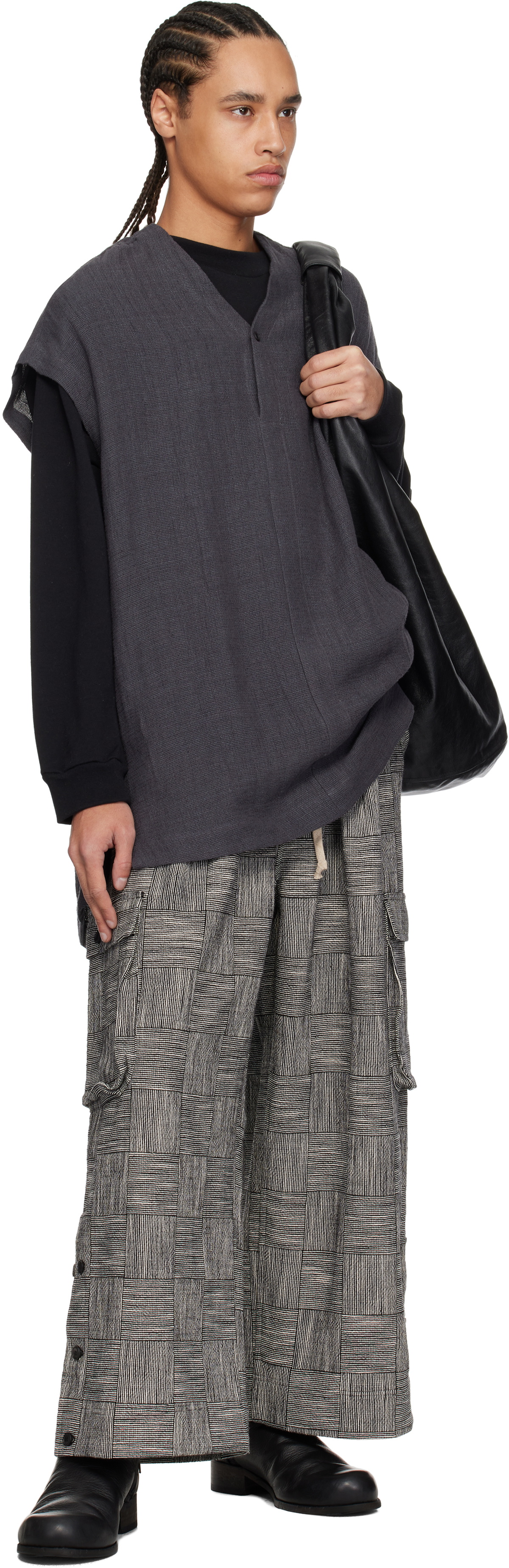 Jan-Jan Van Essche Black & White O-Project Block Stripe Cloth Easy Cargo Pants
