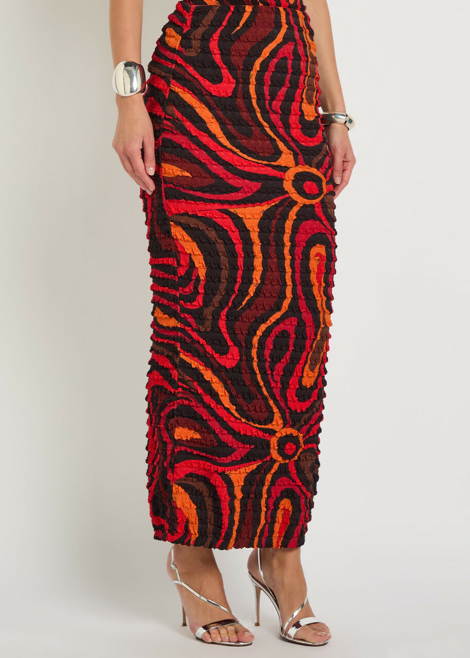 Pucci Printed Seersucker Midi Skirt Orange