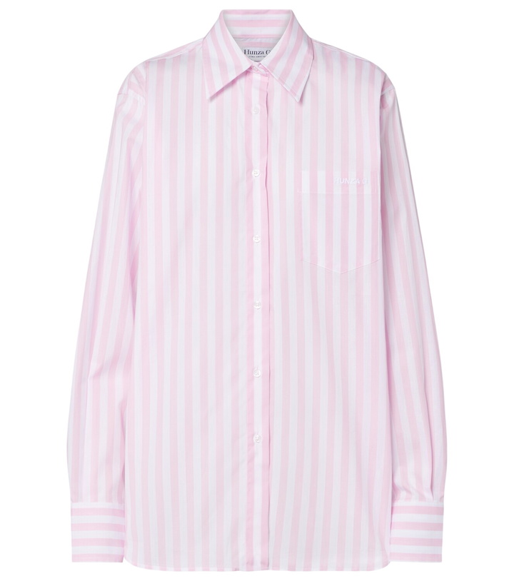 Photo: Hunza G Embroidered striped oversized cotton poplin shirt
