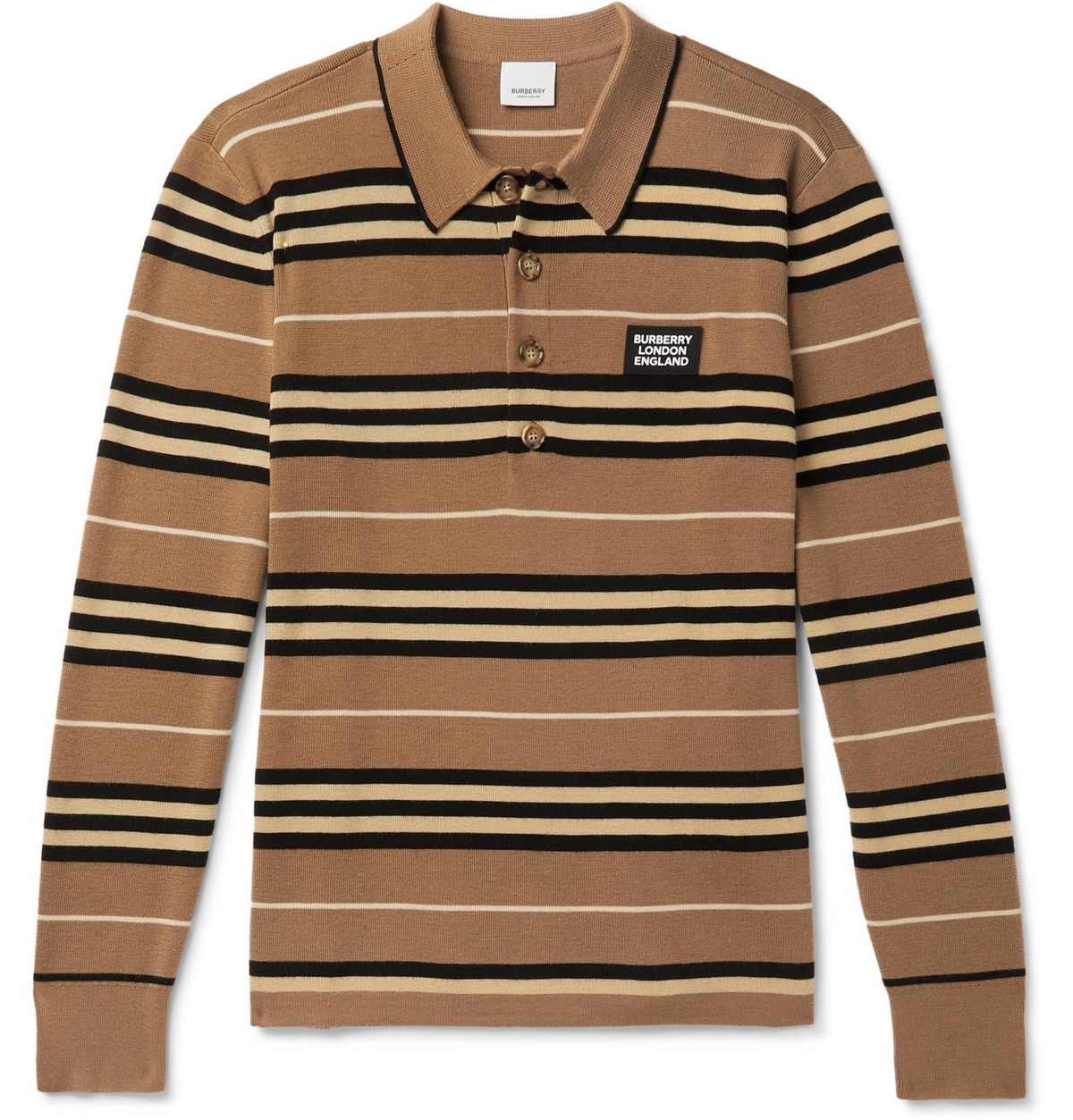 - Striped Merino Polo Shirt - Brown Burberry