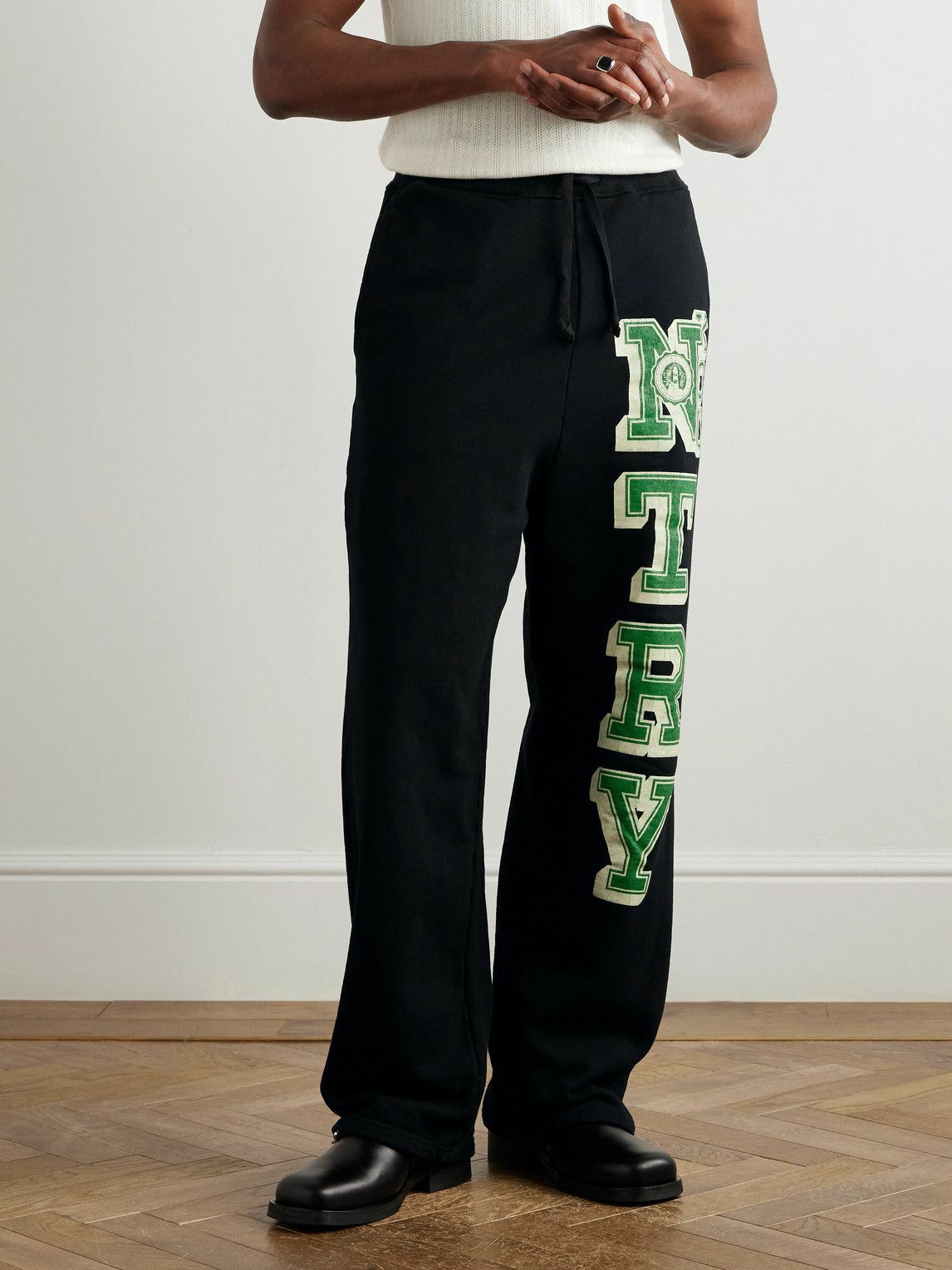 KAPITAL - N.TRY Straight-Leg Printed Cotton-Jersey Sweatpants - Black
