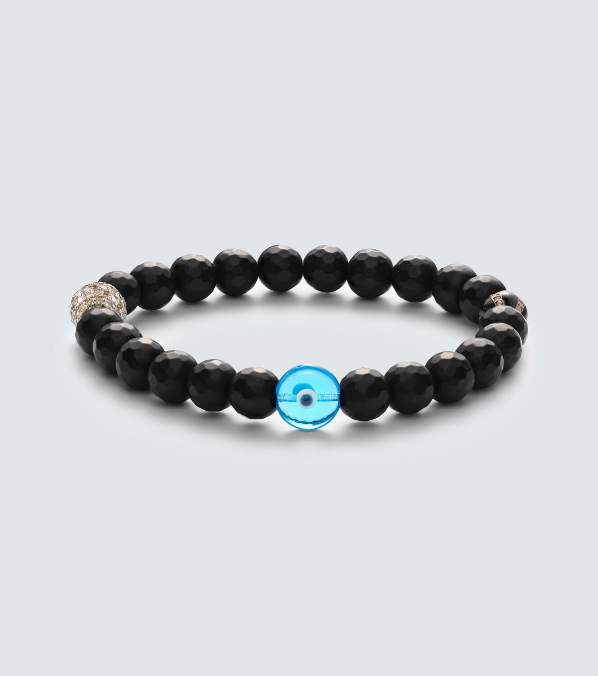 Ileana Makri Sterling silver (925) beaded bracelet with onyx and diamonds
