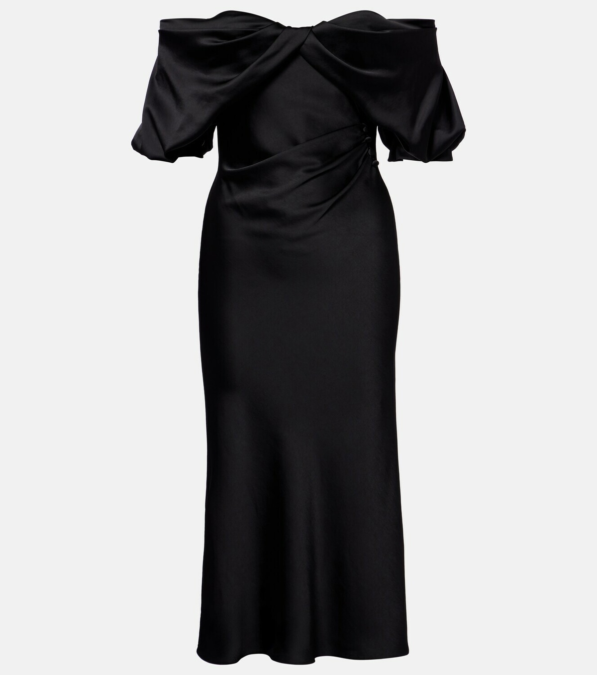 McQueen Draped off-shoulder satin midi dress