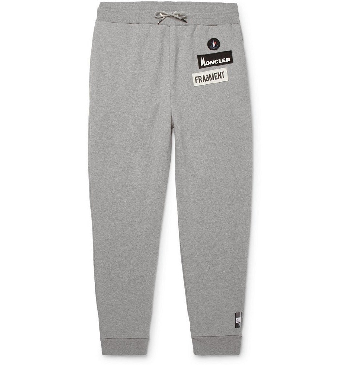 Photo: Moncler Genius - 7 Moncler Fragment Slim-Fit Logo-Appliquéd Loopback Cotton-Jersey Sweatpants - Men - Gray