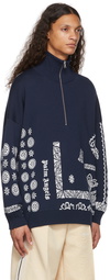 Palm Angels Navy Bandan Zip-Up Sweater