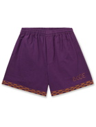 BODE - Straight-Leg Embroidered Cotton Shorts - Purple