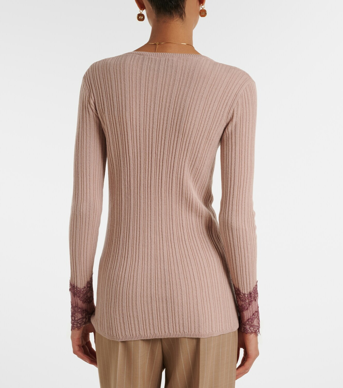 Valentino Gathered lace-trimmed cashmere sweater