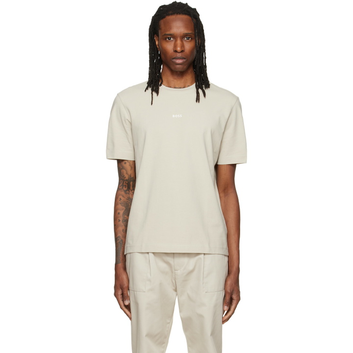 Photo: BOSS Beige Relaxed-Fit Layered Logo Print T-shirt