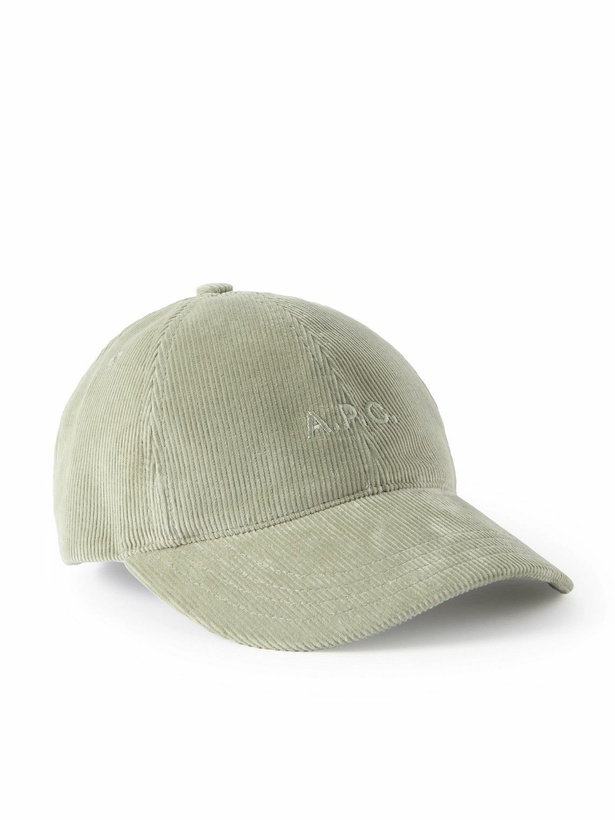 Photo: A.P.C. - Charlie Logo-Embroidered Wool-Blend Corduroy Baseball Cap - Neutrals