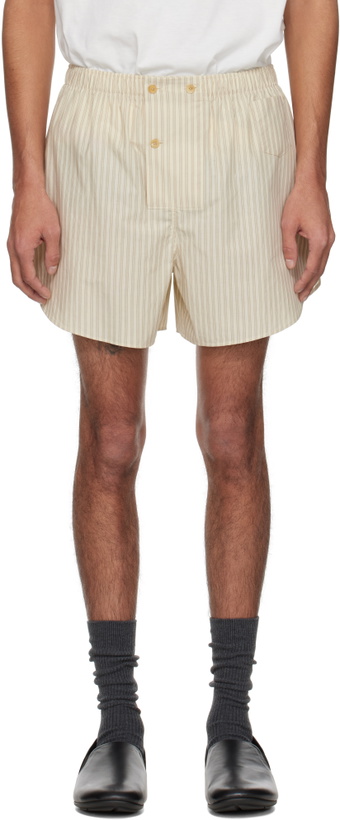 Photo: The Row Off-White & Green Nicasio Shorts