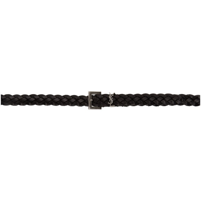 Photo: Saint Laurent Black Braided Thin Logo Belt