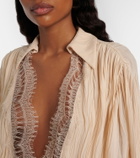 Blumarine Lace-trimmed plissé georgette minidress