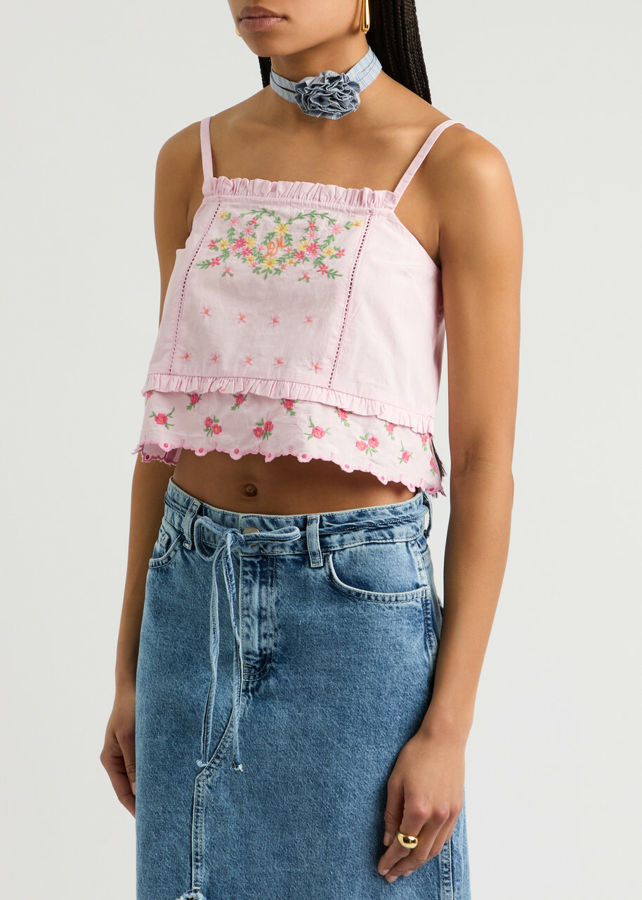 Damson Madder アニマル柄ベスト Damson Madder Zadie Shirred Leopard-Print Organic Cotton Top