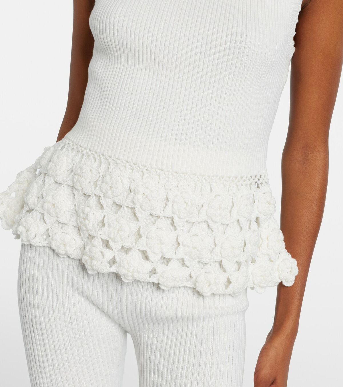 Ganni Crochet-trimmed ribbed cotton-blend top